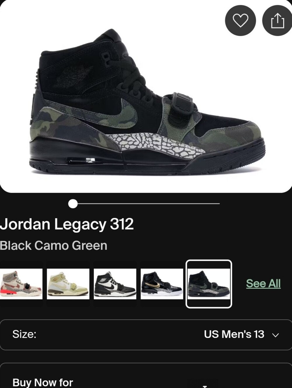 NWT, Nike Air Jordan Legacy 312 Men 's Black /Camo Sneaker